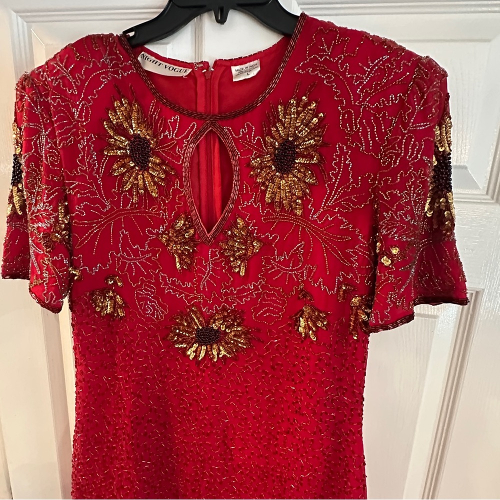 Vintage  Red and Gold Embellished Midi Dress